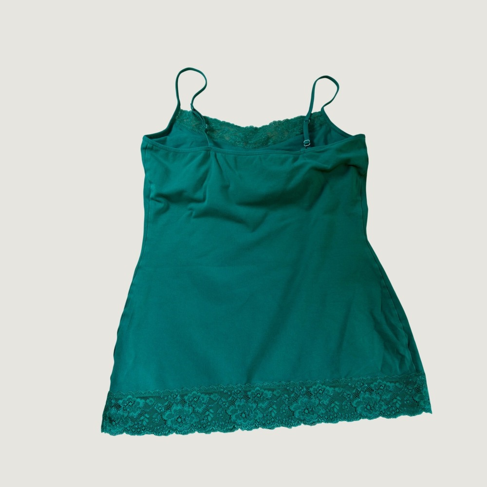 Express Emerald Green Lace Trim Camisole V-Neck Sleeveless Cami Top Y2K - Picture 4 of 6
